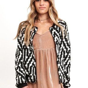 Bold Black-and-White Print Bomber Jacket